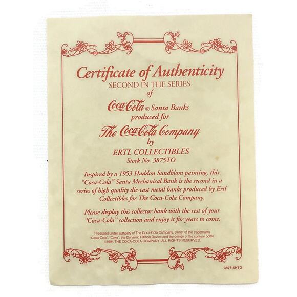 Coca Cola Santa Claus Mechanical Bank 1984 2nd in Series by Ertl in Original Box - Picture 11 of 12